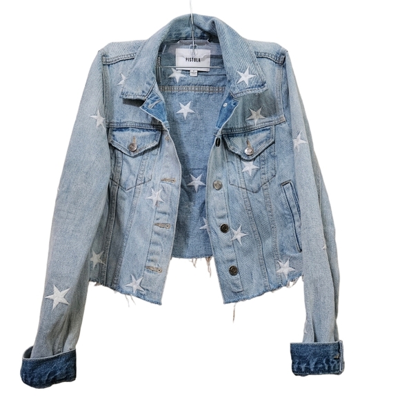 Pistola White Star Embroidered Cutoff Denim Jacket - Picture 9 of 10